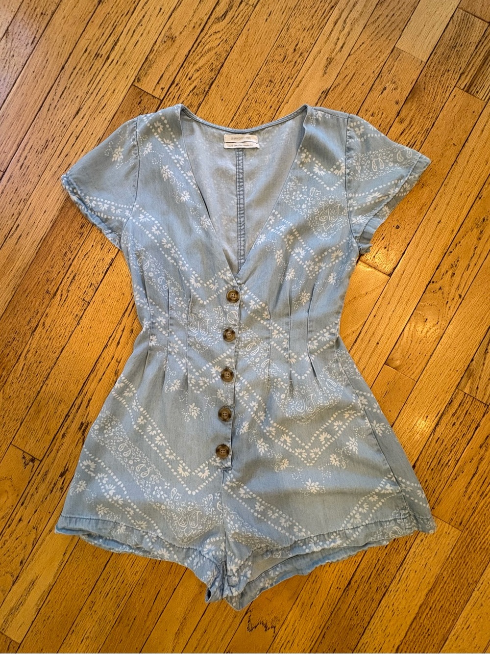 Urban Outfitters Julian Printed Chambray Pleated Romper